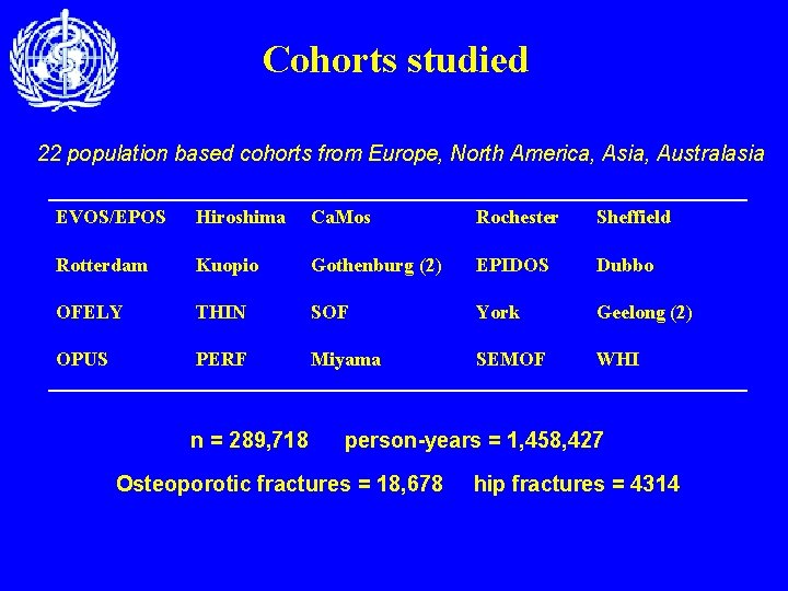 09 ca 001 Cohorts studied 22 population based cohorts from Europe, North America, Asia,