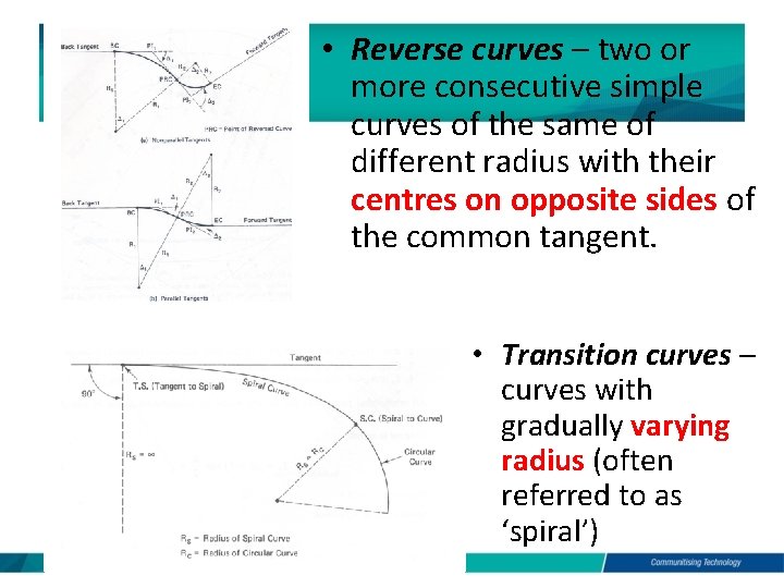  • Reverse curves – two or more consecutive simple curves of the same