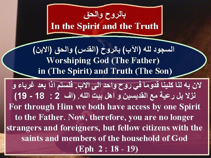  ﺑﺎﻟﺮﻭﺡ ﻭﺍﻟﺤﻖ In the Spirit and the Truth ( ﺍﻟﺴﺠﻮﺩ ﻟﻠﻪ )ﺍﻵﺐ( ﺑﺎﻟﺮﻭﺡ