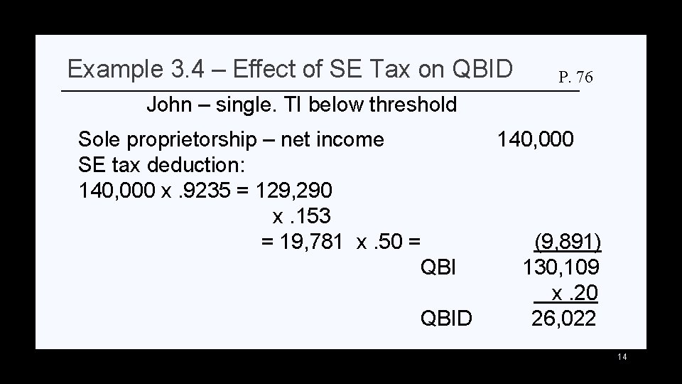 Example 3. 4 – Effect of SE Tax on QBID P. 76 John –