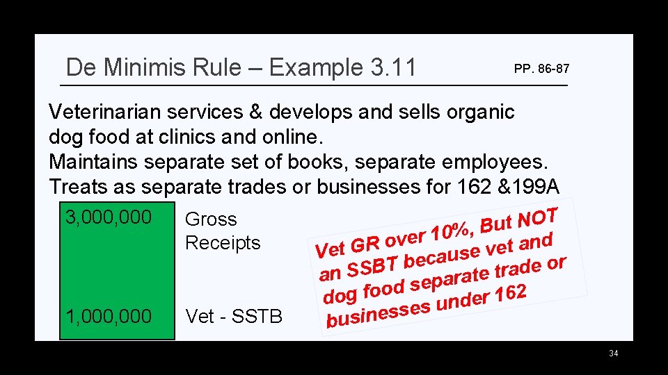 De Minimis Rule – Example 3. 11 PP. 86 -87 Veterinarian services & develops