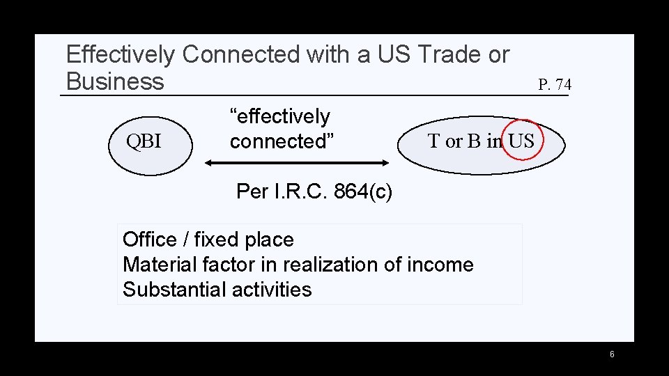 Effectively Connected with a US Trade or Business QBI “effectively connected” P. 74 T