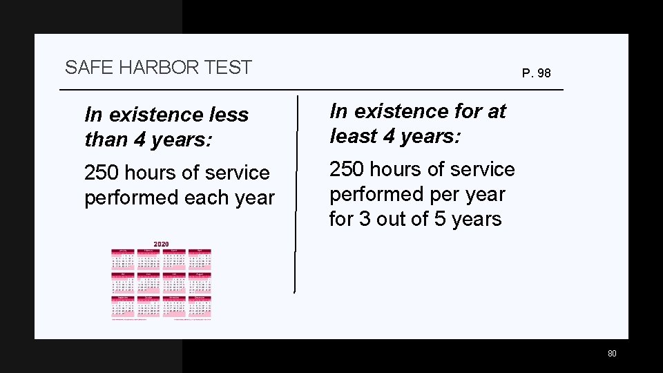 SAFE HARBOR TEST P. 98 In existence less than 4 years: In existence for