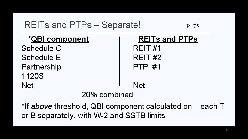 REITs and PTPs – Separate! P. 75 *QBI component REITs and PTPs Schedule C