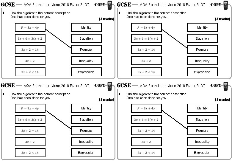 AQA Foundation: June 2018 Paper 3, Q 7 1 Link the algebra to the
