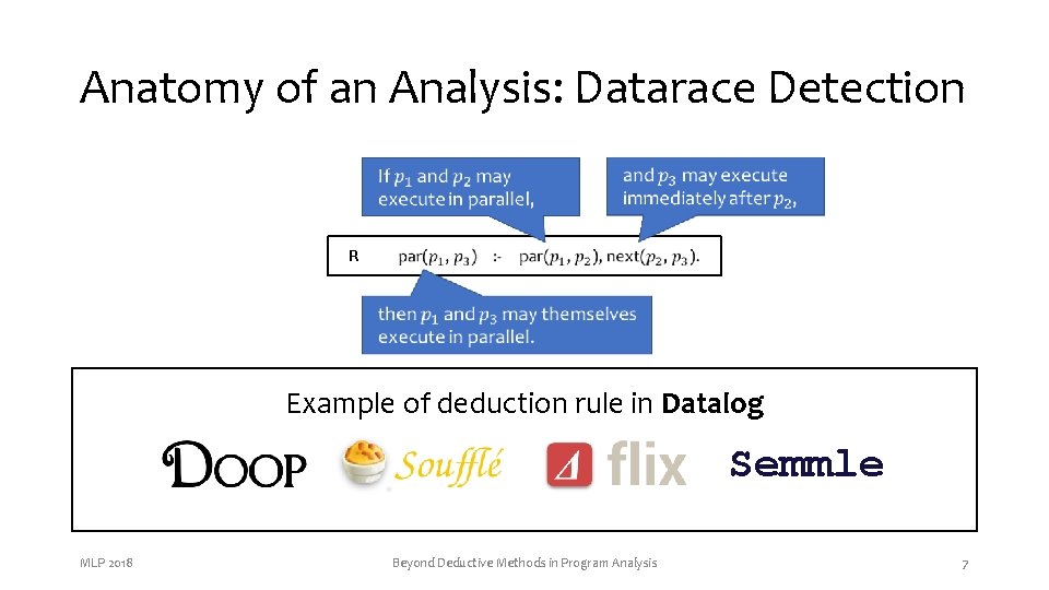 Anatomy of an Analysis: Datarace Detection R , L 2) next(L 2, L 3) Anatomy of an Analysis: Datarace Detection R , L 2) next(L 2, L 3)