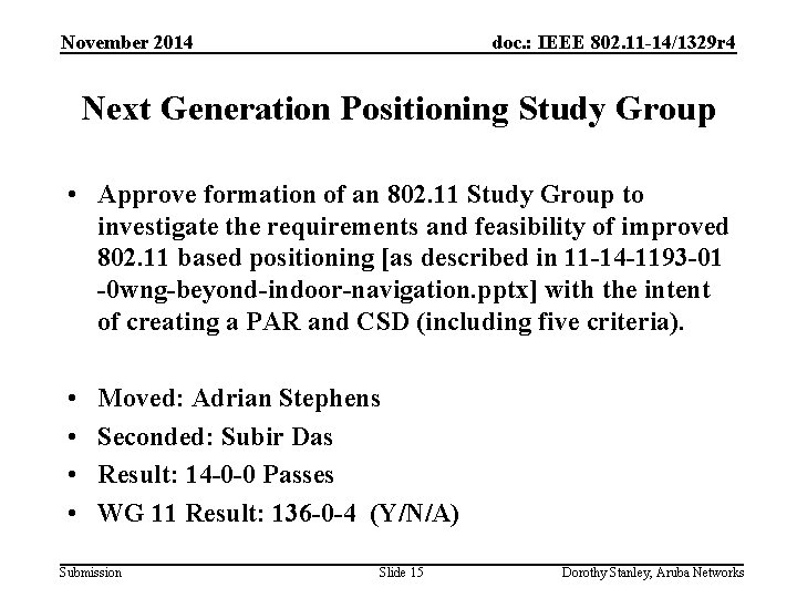 November 2014 doc. : IEEE 802. 11 -14/1329 r 4 Next Generation Positioning Study