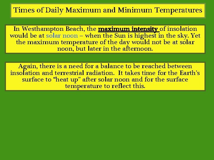 Times of Daily Maximum and Minimum Temperatures In Westhampton Beach, the maximum intensity of