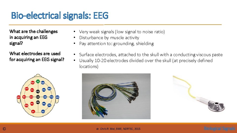 Bio-electrical signals: EEG © What are the challenges in acquiring an EEG signal? •