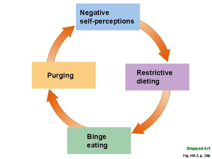 Negative self-perceptions Restrictive dieting Purging Binge eating Stepped Art Fig. H 8 -2, p.