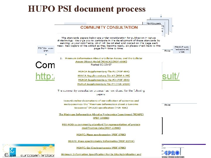 HUPO PSI document process Community consultation at: http: //www. nature. com/nbt/consult/ 