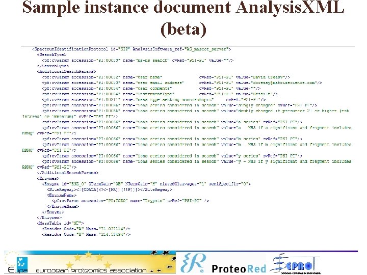 Sample instance document Analysis. XML (beta) 