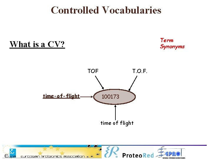 Controlled Vocabularies Term Synonyms What is a CV? TOF time-of-flight T. O. F. 100173