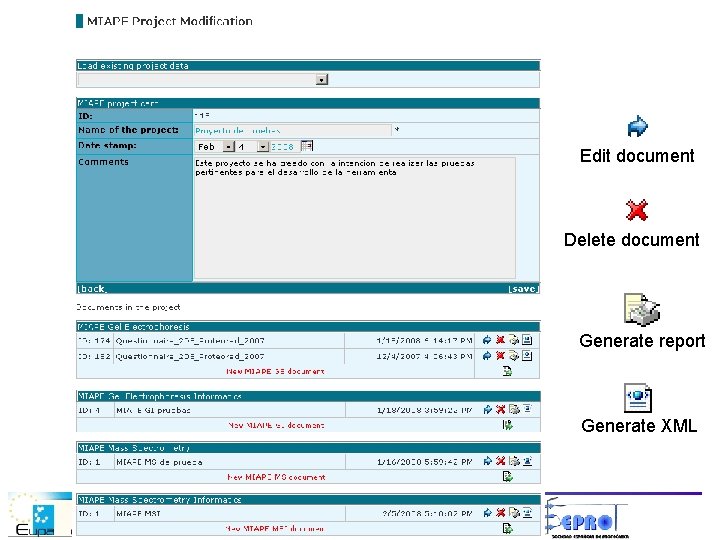 Edit document Delete document Generate report Generate XML 