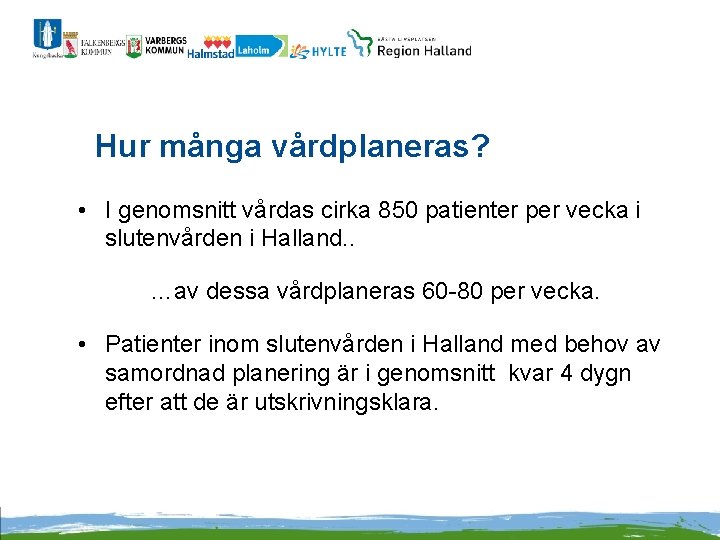 Hur många vårdplaneras? • I genomsnitt vårdas cirka 850 patienter per vecka i slutenvården