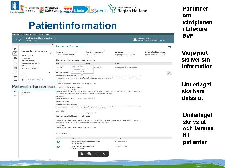 Patientinformation Påminner om vårdplanen i Lifecare SVP Varje part skriver sin information Underlaget ska