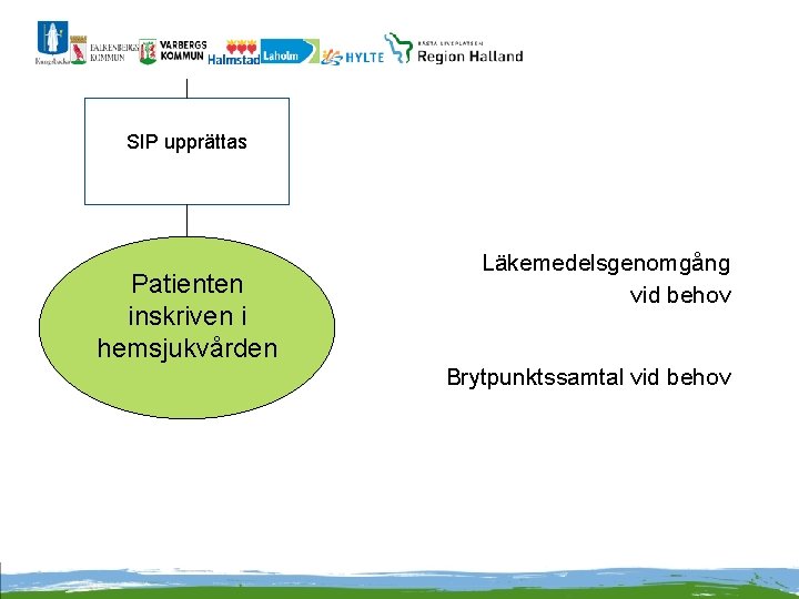 SIP upprättas Patienten inskriven i hemsjukvården Läkemedelsgenomgång vid behov Brytpunktssamtal vid behov 