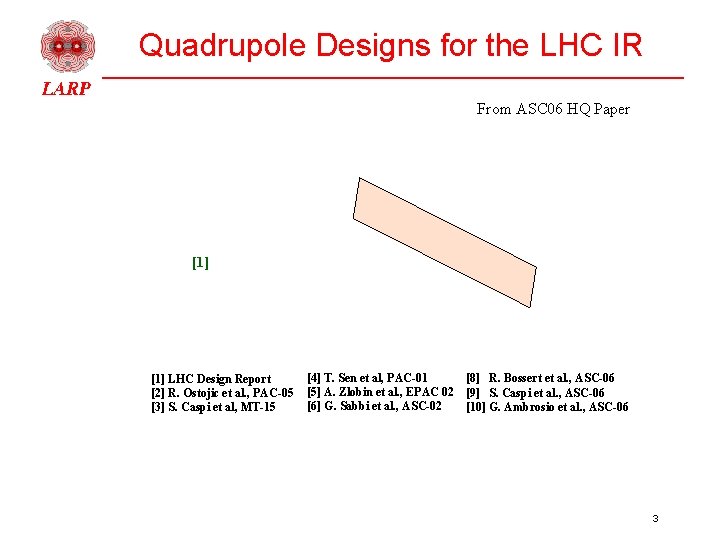 Quadrupole Designs for the LHC IR From ASC 06 HQ Paper [1] LHC Design