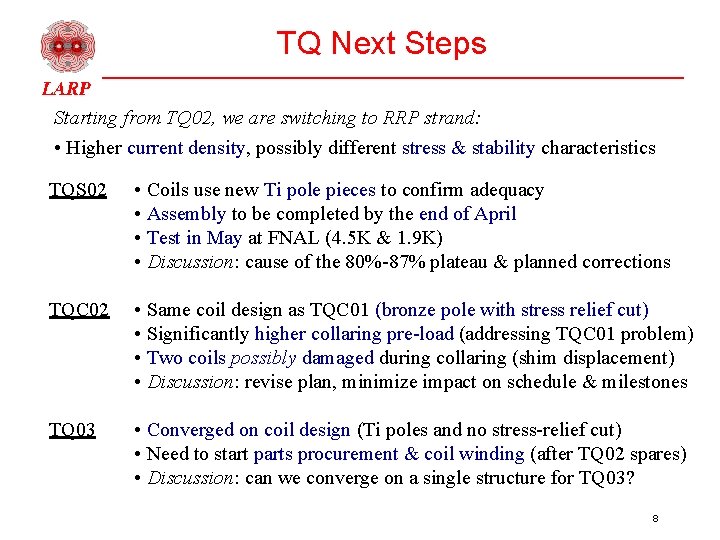 TQ Next Steps Starting from TQ 02, we are switching to RRP strand: •