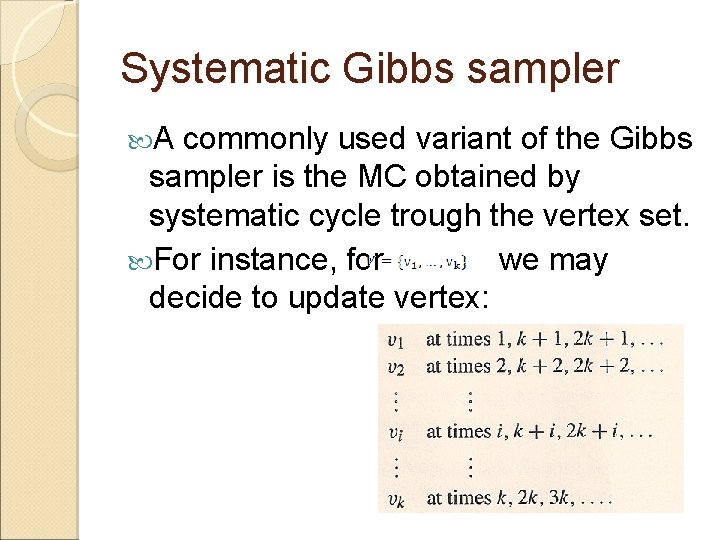 Systematic Gibbs sampler A commonly used variant of the Gibbs sampler is the MC