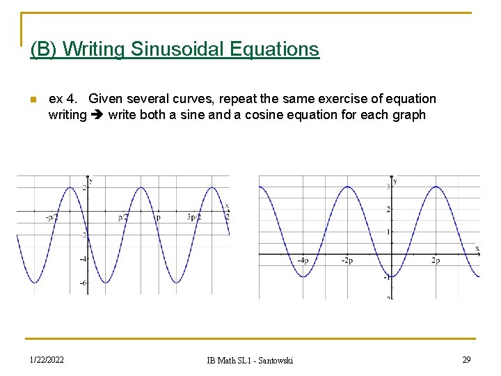 (B) Writing Sinusoidal Equations n ex 4. Given several curves, repeat the same exercise