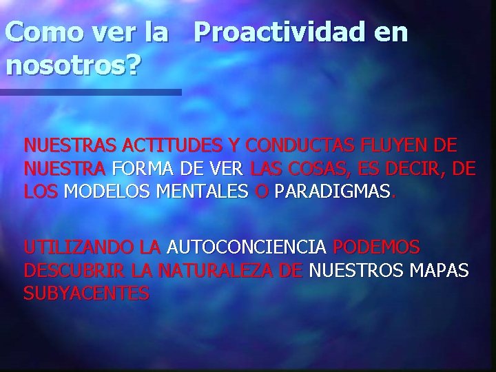 Como ver la Proactividad en nosotros? NUESTRAS ACTITUDES Y CONDUCTAS FLUYEN DE NUESTRA FORMA