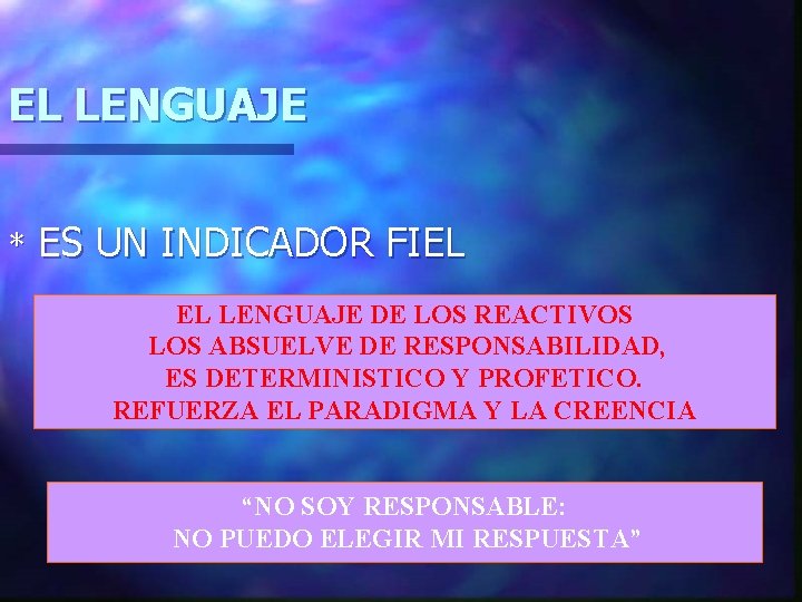 EL LENGUAJE * ES UN INDICADOR FIEL EL LENGUAJE DE LOS REACTIVOS LOS ABSUELVE