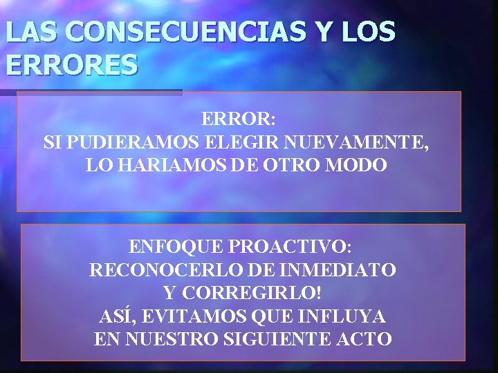 LAS CONSECUENCIAS Y LOS ERRORES ERROR: SI PUDIERAMOS ELEGIR NUEVAMENTE, LO HARIAMOS DE OTRO