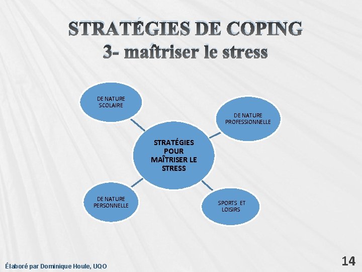 STRATÉGIES DE COPING 3 - maîtriser le stress DE NATURE SCOLAIRE DE NATURE PROFESSIONNELLE