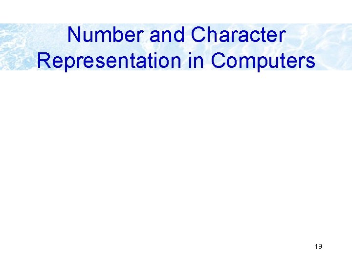 Number and Character Representation in Computers 19 