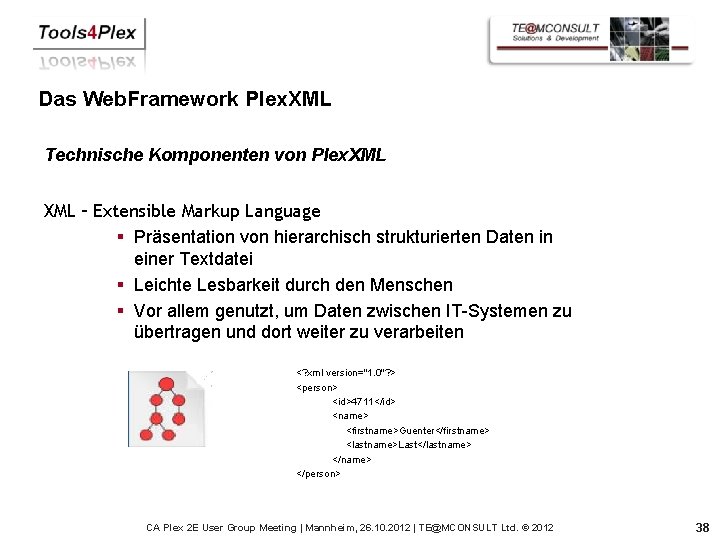 Das Web. Framework Plex. XML Technische Komponenten von Plex. XML – Extensible Markup Language