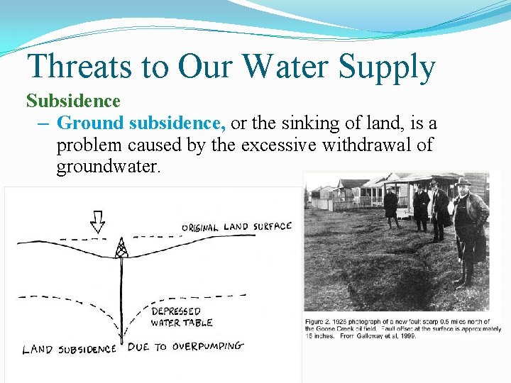 Threats to Our Water Supply Subsidence – Ground subsidence, or the sinking of land,