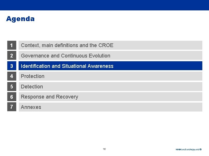 Rubric Agenda 1 Context, main definitions and the CROE 2 Governance and Continuous Evolution