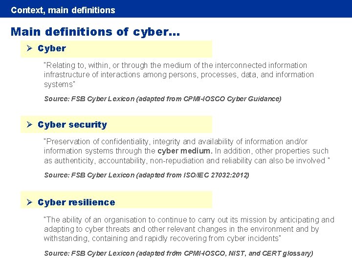 Rubric Context, main definitions Main definitions of cyber… Ø Cyber “Relating to, within, or