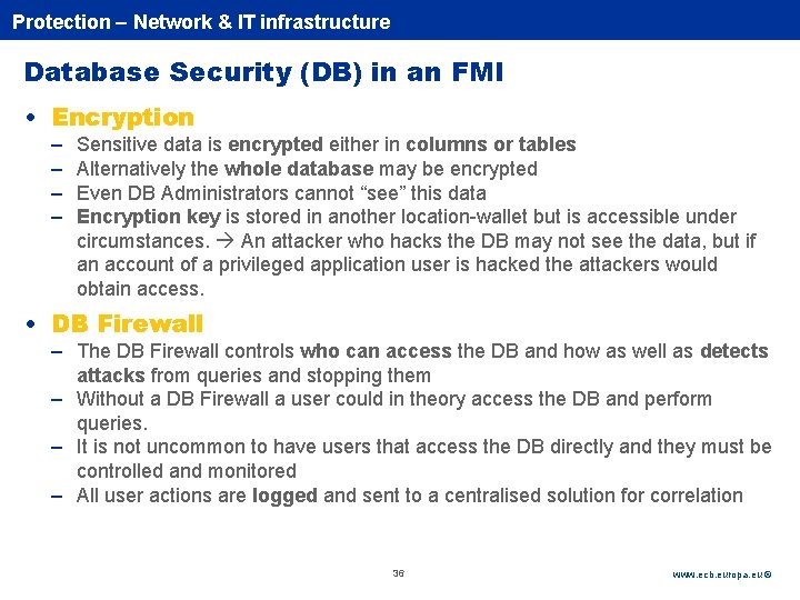 Rubric Protection – Network & IT infrastructure Database Security (DB) in an FMI •