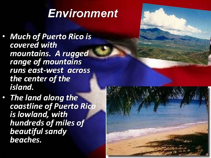 Environment • Much of Puerto Rico is covered with mountains. A rugged range of
