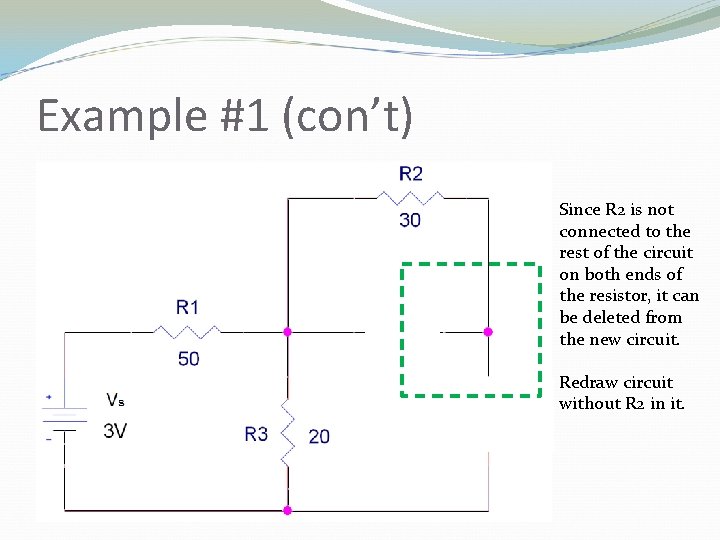 Example #1 (con’t) Since R 2 is not connected to the rest of the