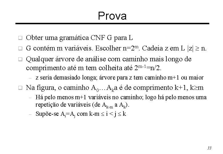 Prova q q q Obter uma gramática CNF G para L G contém m