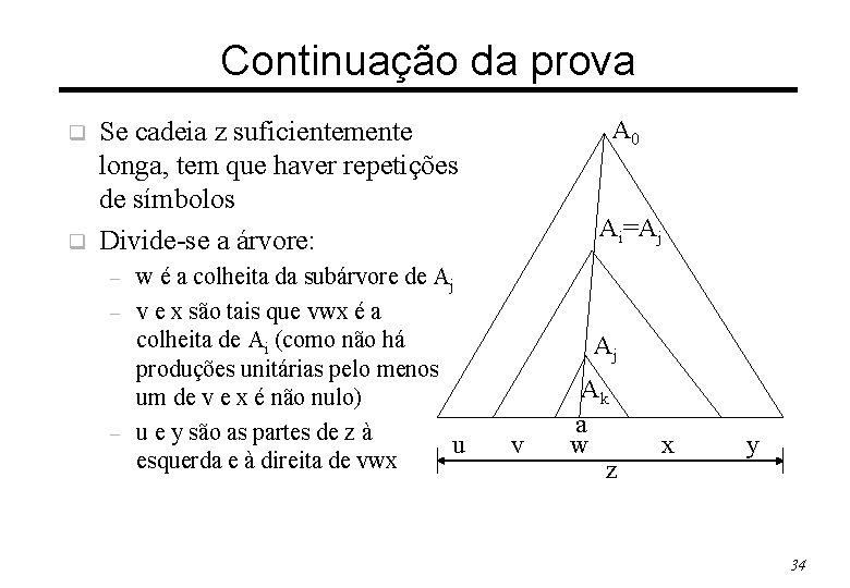 Continuação da prova q q A 0 Se cadeia z suficientemente longa, tem que