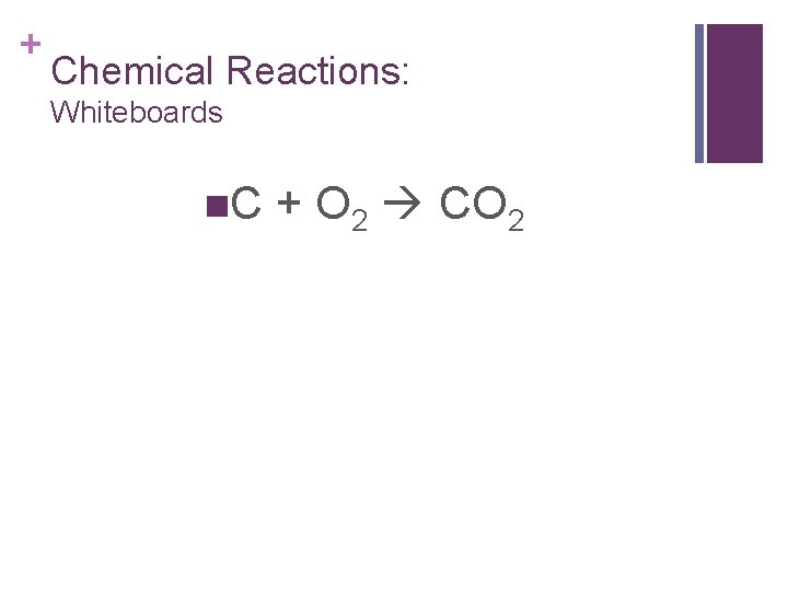 + Chemical Reactions: Whiteboards n. C + O 2 CO 2 + Chemical Reactions: Whiteboards n. C + O 2 CO 2