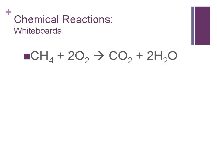 + Chemical Reactions: Whiteboards n. CH 4 + 2 O 2 CO 2 + + Chemical Reactions: Whiteboards n. CH 4 + 2 O 2 CO 2 +