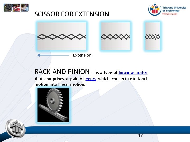 SCISSOR FOR EXTENSION Extension RACK AND PINION - is a type of linear actuator