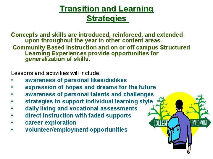 Transition and Learning Strategies Concepts and skills are introduced, reinforced, and extended upon throughout