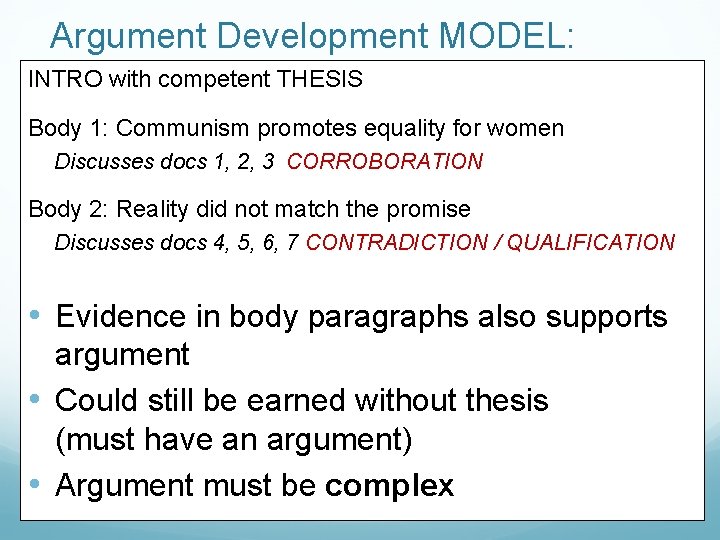 Argument Development MODEL: INTRO with competent THESIS Body 1: Communism promotes equality for women