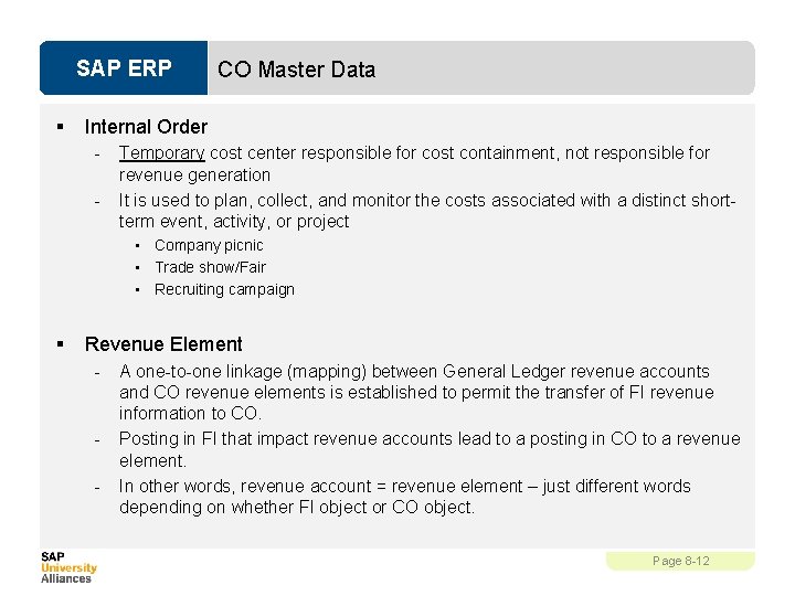 SAP ERP § CO Master Data Internal Order - Temporary cost center responsible for