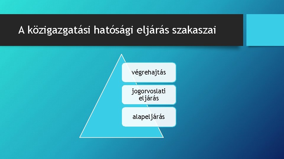 A közigazgatási hatósági eljárás szakaszai végrehajtás jogorvoslati eljárás alapeljárás 