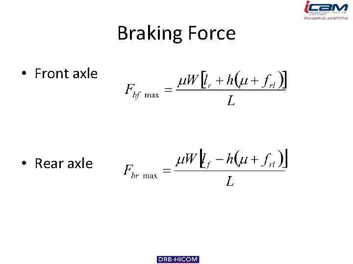 Braking Force • Front axle • Rear axle 