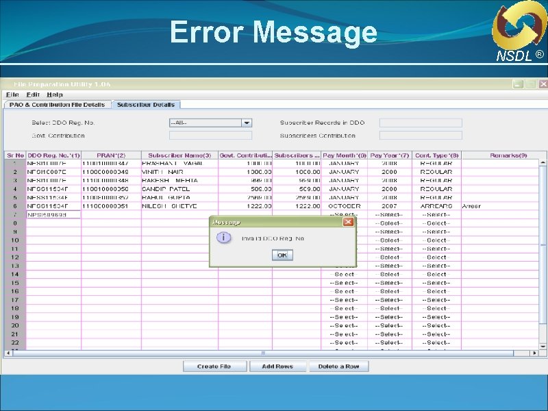 Error Message NSDL ® Error Message NSDL ®