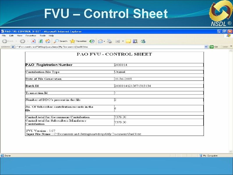 FVU – Control Sheet NSDL ® FVU – Control Sheet NSDL ®