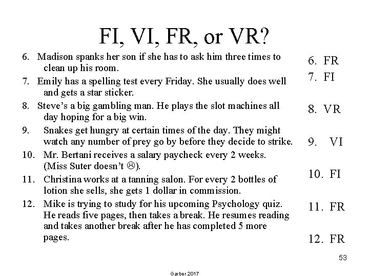 FI, VI, FR, or VR? 6. Madison spanks her son if she has to